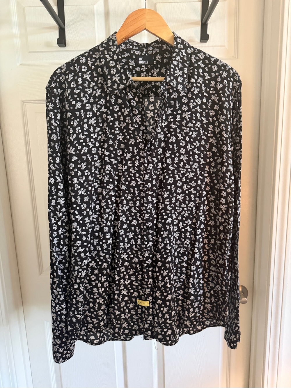 The Kooples Men's Black and White Ditsy Floral Button Down Shirt